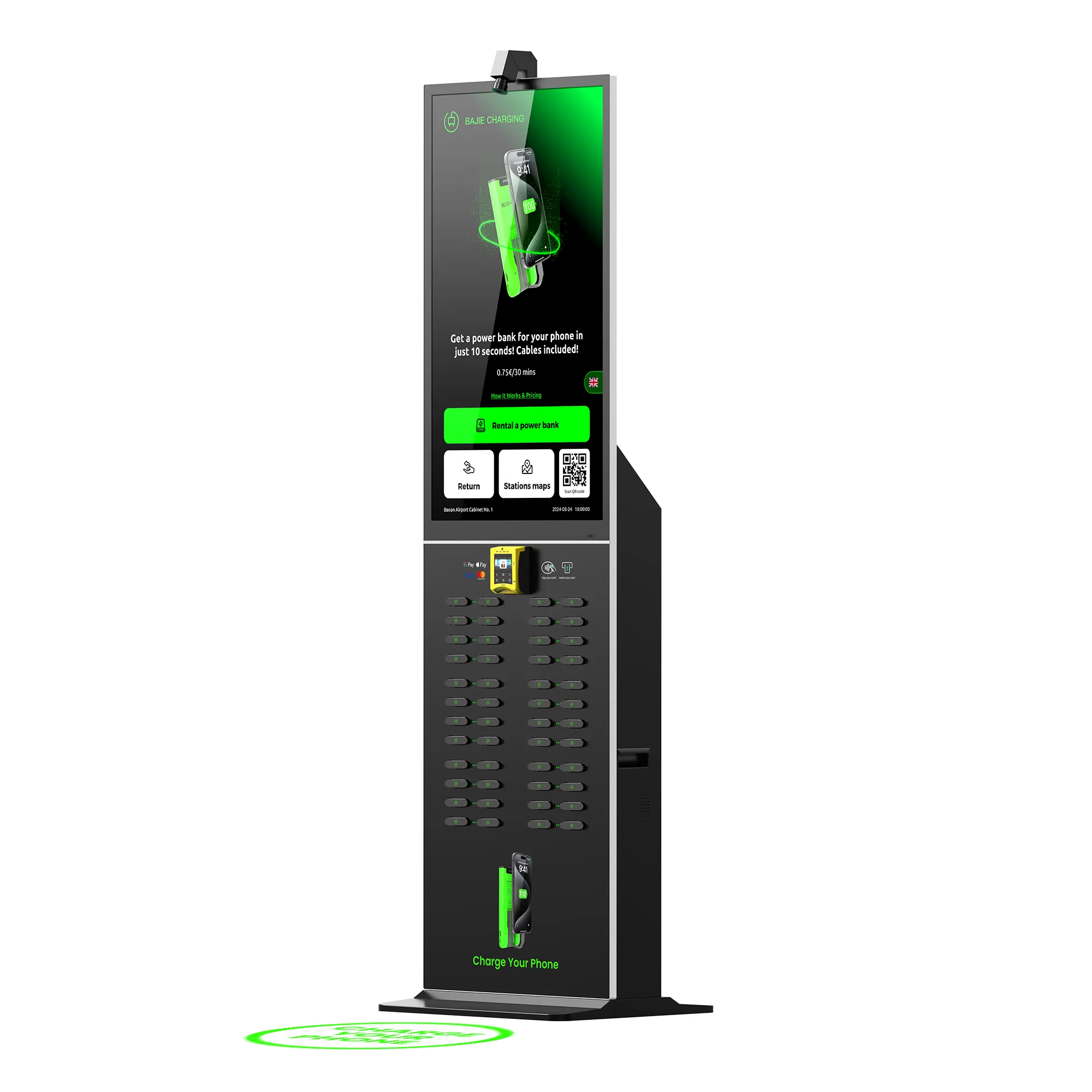 48-Slot Power Bank Kiosk (Touch Screen + POS)