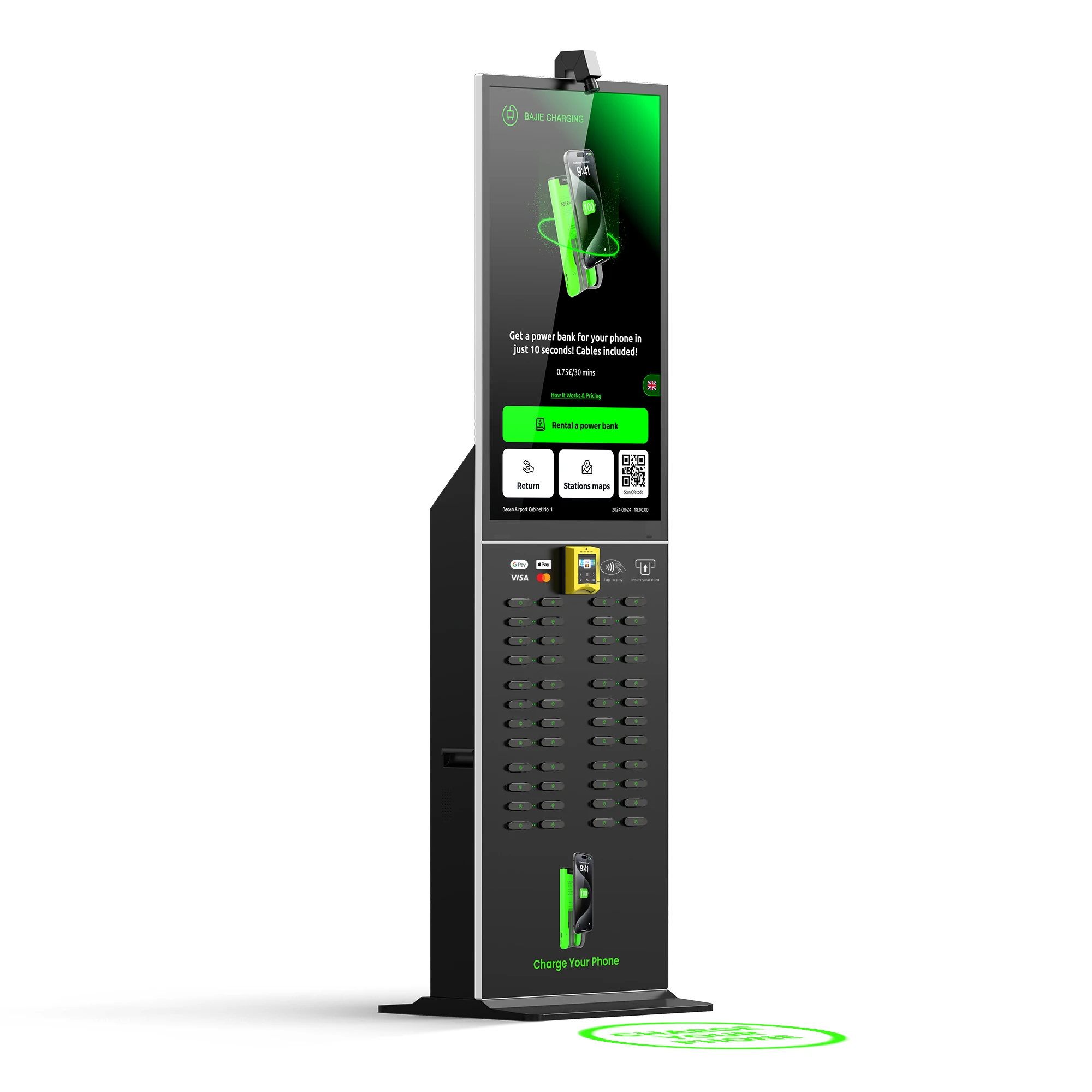 48-Slot Power Bank Kiosk (Touch Screen + POS)
